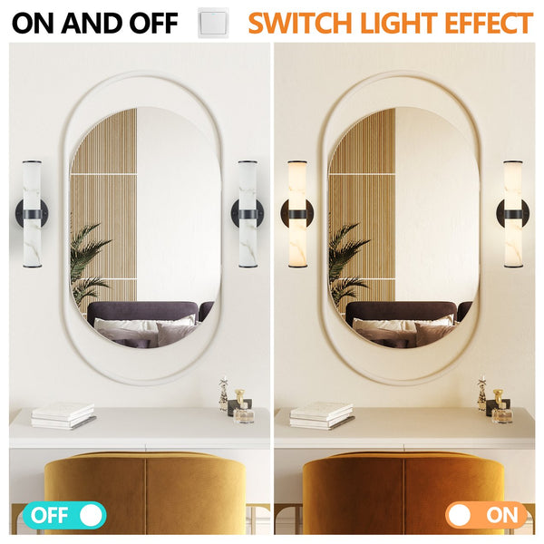 English Elm Resin Imitation Marble Texture Wall Light Set of 2 with Sleek Iron Frame, Minimalist Ambient Sconces for Hallways Bedrooms Bathrooms Black W1340P189549