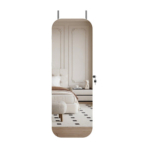 English Elm Jewelry Cabinet Armoire With Full-Length Mirror, Lighted Organizer, Lockable Storage & Modern Design W3406P340449
