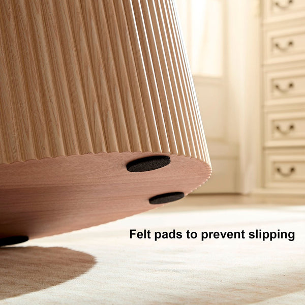English Elm 17.71 Mid Century Tambour Round Fluted Side Table, Oak MDF Accent Table for Living Room & Bedroom W876P198964