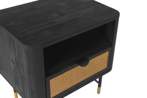English Elm Saratoga Acacia Wood Nightstand with Cane Rattan Drawer and Open Shelf Storage B2736P464859