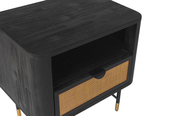 English Elm Saratoga Acacia Wood Nightstand with Cane Rattan Drawer and Open Shelf Storage B2736P464859