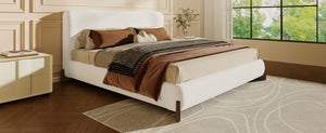 English Elm Elegant Boucle Platform Bed with Wood Legs Textured Upholstery King Bedroom N769K333730B