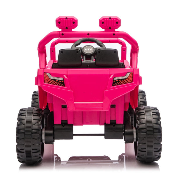 English Elm 12v Kids Electric Utv with 4-wheel Suspension Anti-collision Bar and 2-hour Battery Pink W1578P343328