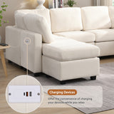 English Elm 103" Sectional Sofa Couch Sofa Bed U-Shaped Sofa With Two Movable Ottoman and Three Usb Ports For Living Room, Beige