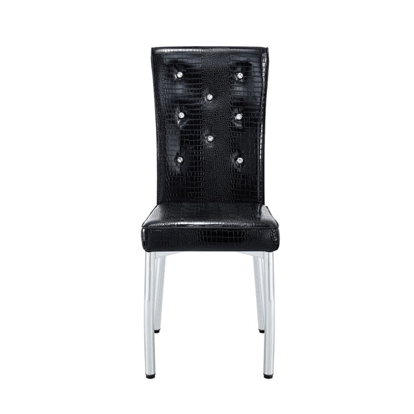 English Elm Set of 4 Glam Faux Leather Dining Chairs with Crystal Buckle and Gold Tone Legs Black W3226P311056