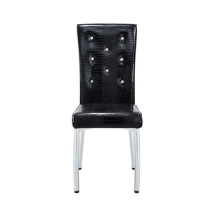 English Elm Set of 4 Glam Faux Leather Dining Chairs with Crystal Buckle and Gold Tone Legs Black W3226P311057