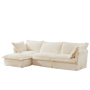English Elm L-Shaped Slipcovered Sectional Sofa - Plush Corduroy Couch With Convertible Ottoman & Big Pillows W3041S00021