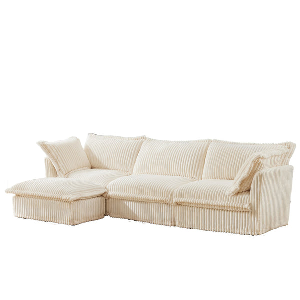 English Elm L-Shaped Slipcovered Sectional Sofa - Plush Corduroy Couch With Convertible Ottoman & Big Pillows W3041S00021