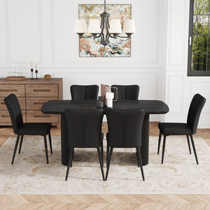 English Elm Table Set: Modern Black Wood Grain Dining Table With 6 Ergonomic Pu Chairs For Stylish Dining Spaces W1151S04181-GIGA