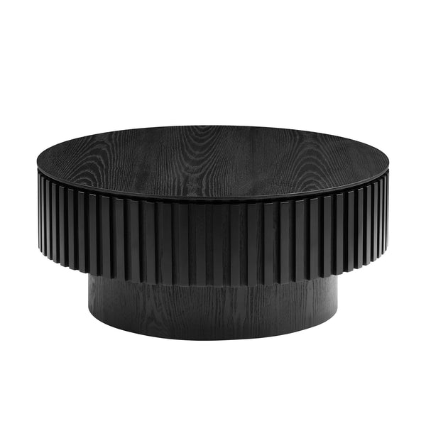 English Elm 31.49'' Round Coffee Table with Hidden Storage, Space-Saving Modern Pedestal Design for Apartments Matt Black W876P365222