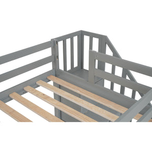 English Elm Twin Loft Bed with Built-In Desk and Double Storage Drawers, Pine & MDF Frame for Small Rooms Gray GX000382AAE