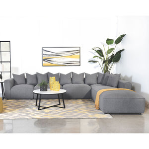 English Elm Amherst Grey 6-Piece Modular Sectional Sofa with Plush Cushions, Ottoman & Black Wood Feet, 154" B062S01219
