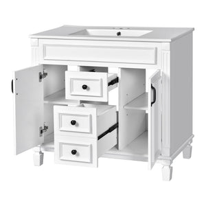 English Elm 36'' Modern Bathroom Vanity With Soft-Close Doors, Elegant Ceramic Sink, And Ample Storage Space N710P230231K