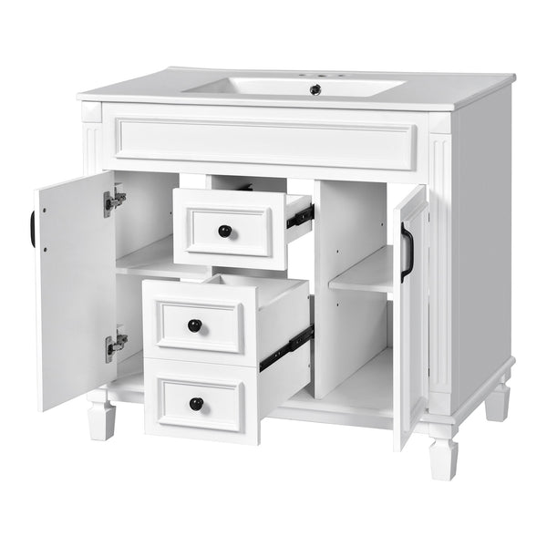English Elm 36'' Modern Bathroom Vanity With Soft-Close Doors, Elegant Ceramic Sink, And Ample Storage Space N710P230231K