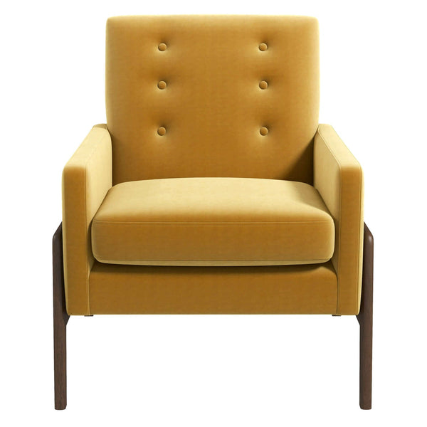 English Elm Ashcroft Furniture - Cole Velvet Mid-Century Lounge Chair in Yellow — Solid Wood Frame, High-Density Foam Comfort, Durable Elegance B183P201610