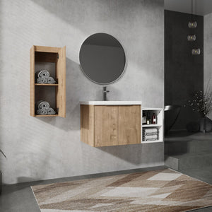 English Elm 36" Wall-Mounted Bathroom Vanity With Resin Sink & Side Cabinet - Modern Storage, Soft-Close Design W999S00224