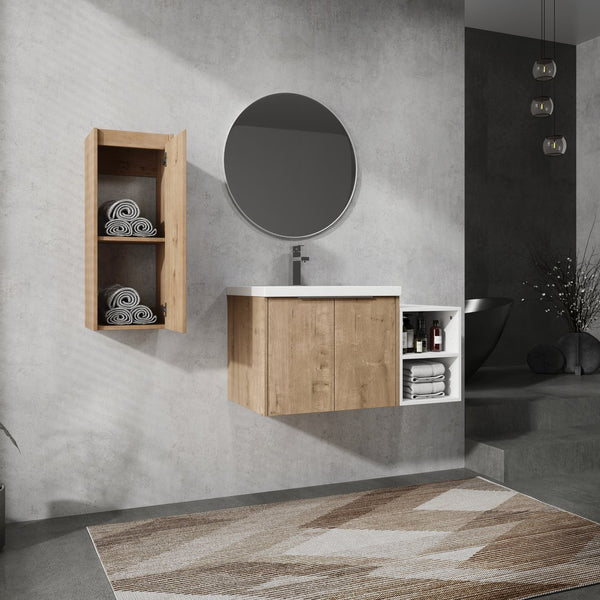 English Elm 36" Wall-Mounted Bathroom Vanity With Resin Sink & Side Cabinet - Modern Storage, Soft-Close Design W999S00224