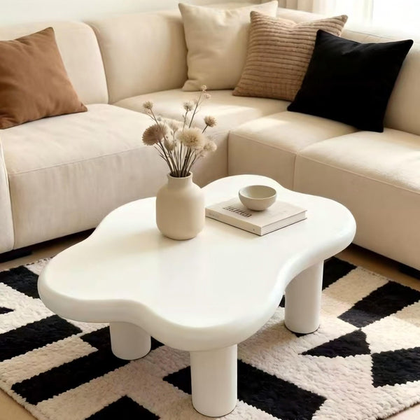 English Elm 40-inch Cloud Shaped Coffee Table Sculptural Mdf Top with Tapered Legs for Living Rooms White W3935S00003