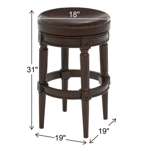 English Elm 31in. Swivel Barstool Faux Leather Seat Nailhead Trim Carved Walnut Frame Kitchen Bar B2751P436435