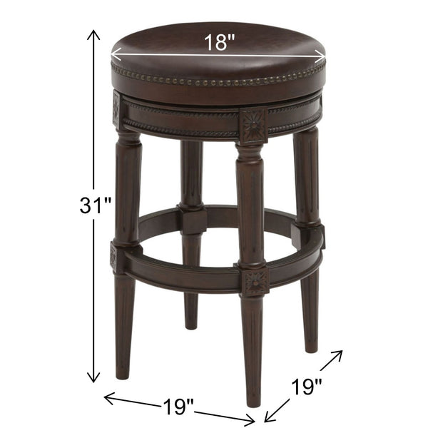 English Elm 31in. Swivel Barstool Faux Leather Seat Nailhead Trim Carved Walnut Frame Kitchen Bar B2751P436435