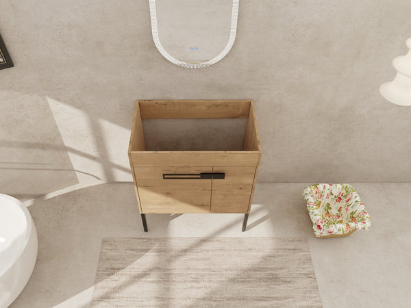 English Elm 30 30 Inch Freestanding Bathroom Vanity Cabinet Dual-Install Wall or Floor, Soft-Close Doors, Metal Handles, Adjustable Shelf, Feet Included W999104320
