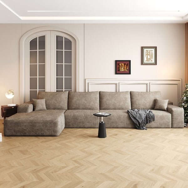 English Elm 135" Cloud Sectional Sofa - Modern Modular L-Shaped Couch With Plush Camel Corduroy & Deep Seats W2824S00056