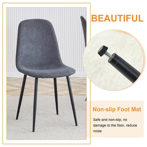 English Elm Table and Chair Set Marble Glass Top with Six Gray Linen Seats Modern Dining W1151S04656