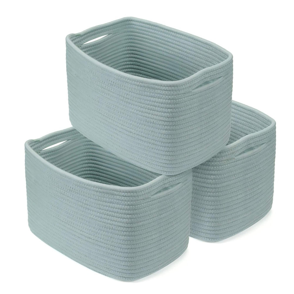 English Elm Cotton Rope Woven Storage Baskets Handcrafted Set for Farmhouse and Modern Homes Green W2181P475142