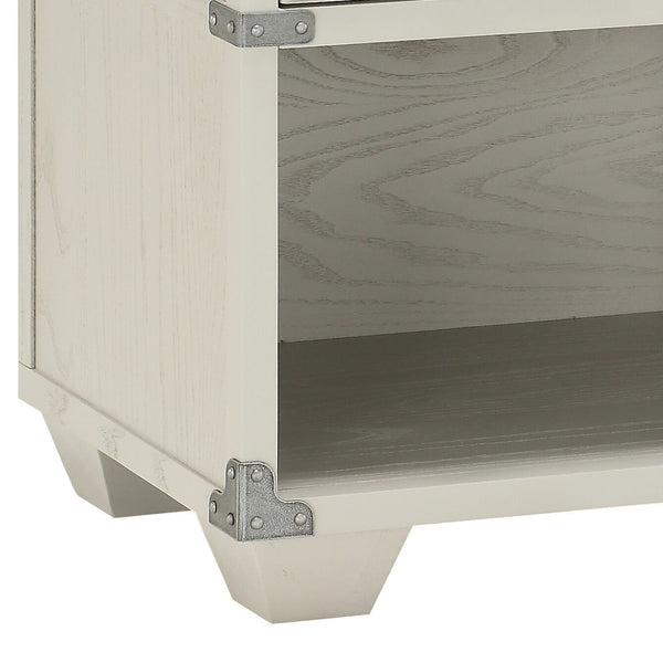 English Elm Orchest Gray Finish Nightstand with Smooth Ball-Bearing Drawer, Industrial Metal Braces, Modern Knobs B2726P263390
