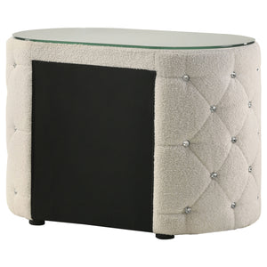 English Elm Santiago Ivory boucle oval nightstand with acrylic tufting, tempered glass top, 2-drawer compact storage B062P375537