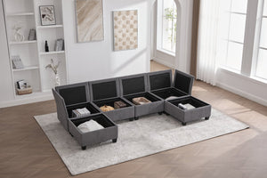 English Elm UNITED Modular 6-Seat Sectional Sofa with Removable Ottoman, Storage Compartments, Convertible Comfort Gray W1568S00245