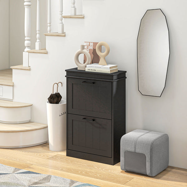 English Elm Homcom Slim Shoe Cabinet For Entryway – Stylish 10-Pair Storage With Adjustable Shelves & Safety Features W2225P229388