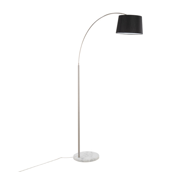 English Elm March Contemporary Floor Lamp - Stylish White Marble Base & Black Linen Shade For Modern Decor B202S01374