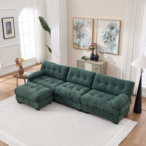 English Elm Modular Cloud Sectional Sofa Flannelette Deep Seat L Shape with Movable Ottoman Green W2120S00035