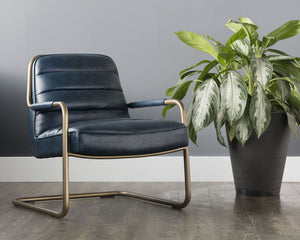 Sunpan Lincoln Lounge Chair – Retro-Inspired Design with Rustic Bronze Frame for Elegant Living Spaces Vintage Blue