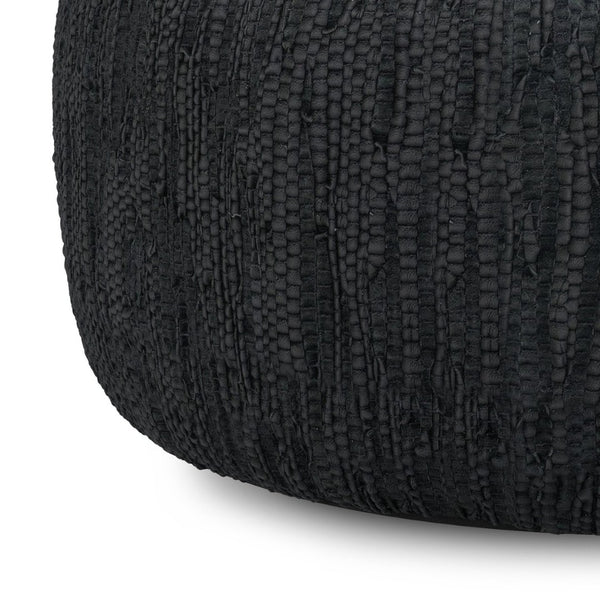 English Elm Fredrik Round Buffalo Leather Pouf Bohemian Footrest or Extra Seat for Living Room B136P427588