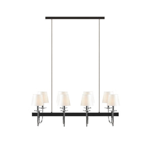 JLA Home Hampton Hill - 8-Light Mid-Century Traditional Chandelier with Drum Shades, Adjustable 19"-49" Black & Silver Finish FB150-1169