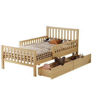 English Elm Twin Pine Platform Bed with Guardrails and Under Storage Drawers for Small Rooms N733P172696M