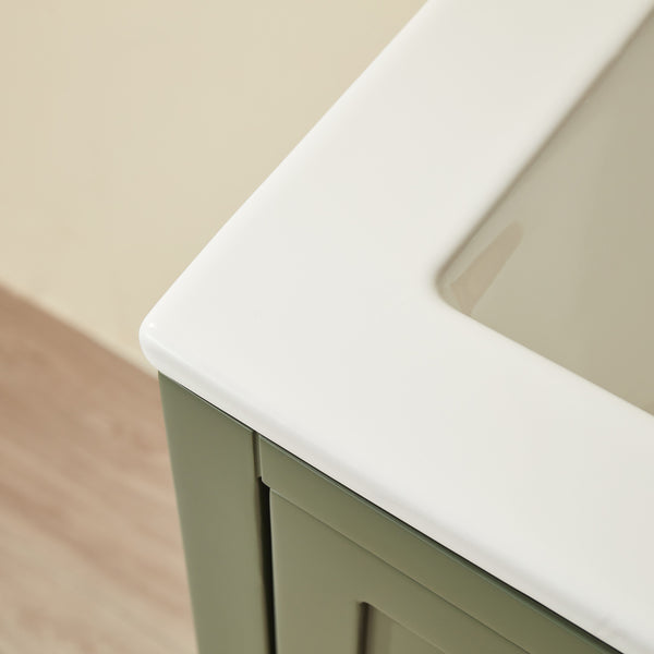 English Elm Fully 18" Freestanding Single Bathroom Vanity with Waterproof 5-Layer Paint, Open Back and Dual Handles Green W1826P351747