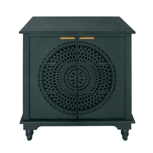 English Elm American Hollow-Carved 2 Door Accent Cabinet — Pine Feet, Gold Handles, Rustic Entryway Storage Buffet W688P145774