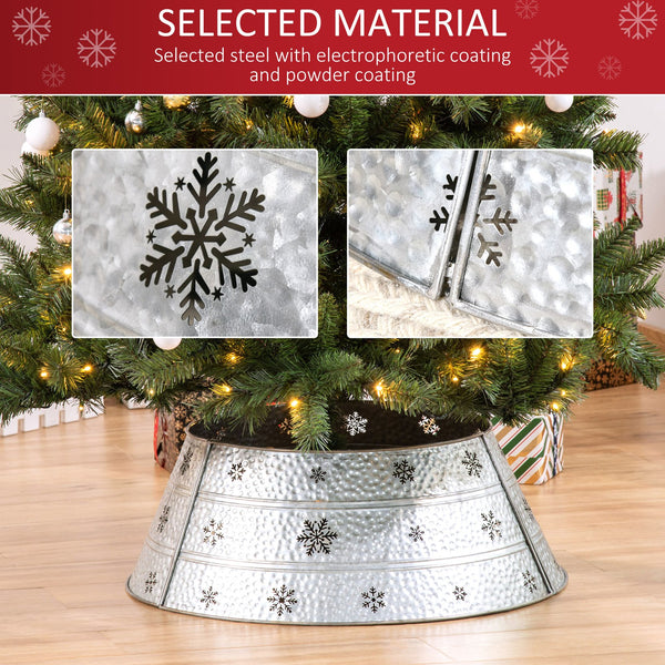 English Elm HOMCOM Steel Christmas Tree Collar Ring Skirt Cover for 7.5ft Trees, Durable Powder-Coated Guard, 26" x 9" Silver W2225P229117