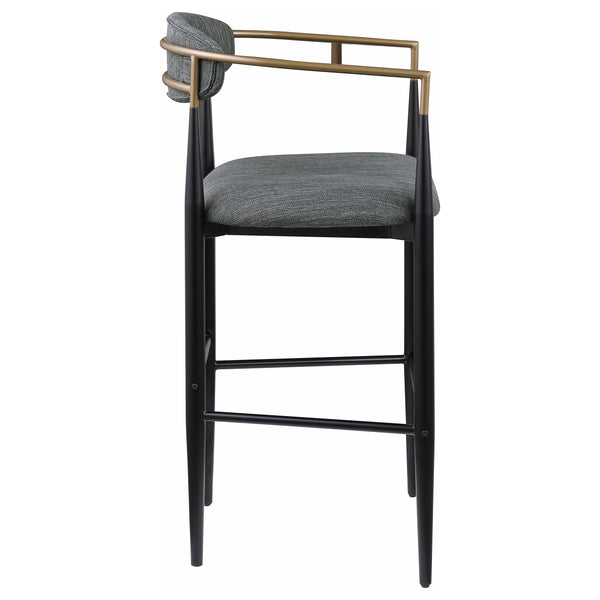 English Elm Renfroe Mid-Century Fabric Upholstered Bar Stool Set of 2 with Padded Back, Footrest and Black Base DARK GREY B062P299976