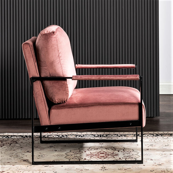 English Elm Classic Mid Century Modern Accent Chair In Soft Rose Velvet – Stylish Metal Frame For Home & Office B2735P256738