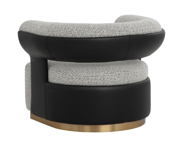 Sunpan OLIDA Swivel Lounge Chair - Modern Comfort with Helios Check Black Fabric & Nappa Leather Accents 111445