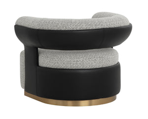 Sunpan Olida Swivel Lounge Chair - Contemporary Curved Design With Polished Metal Base And Plush Upholstery Black Fabric ,Faux Leather 111445