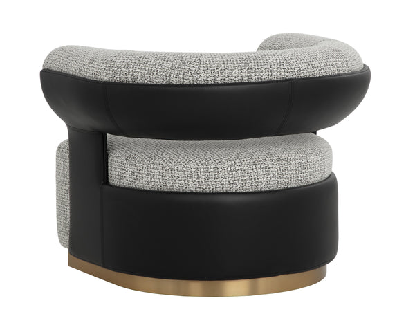 Sunpan Olida Swivel Lounge Chair - Contemporary Curved Design With Polished Metal Base And Plush Upholstery Black Fabric ,Faux Leather 111445