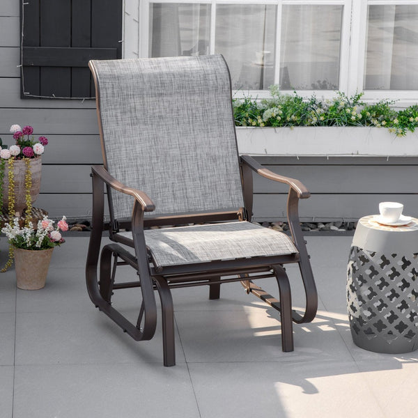 English Elm Outsunny Outdoor Glider Chair - Durable Steel Frame, Breathable Mesh, Perfect For Patio & Garden Comfort W2225P200748-GIGA