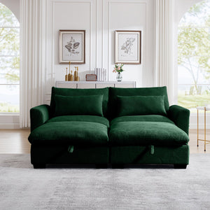 English Elm Corduroy Two-Seater Sectional Sofa With Storage Footrests - Comfy Modular Green Couch For Living Room W714S00668