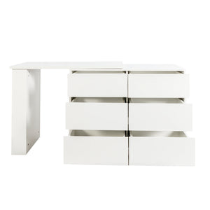 English Elm L-Shaped Adjustable Desk and Vanity Combo with 6 Drawers, Expandable Top, Triple Shelves for Office Makeup W331P286247