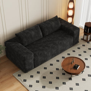 English Elm 78.8" Corduroy Three Seat Sofa Deep Cushioned Low Profile Couch for Modern Living Rooms Black W2824P409862